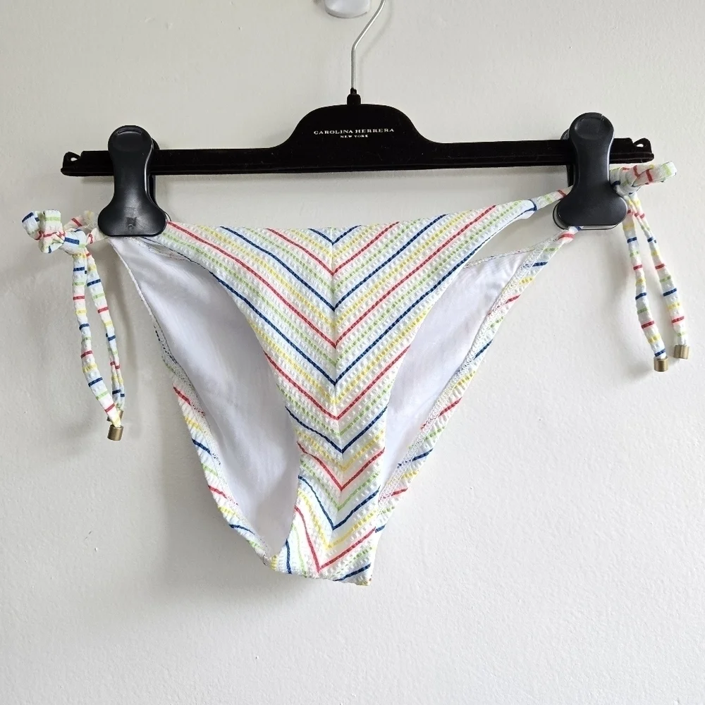 New Vitamin A Natalie Miter Retro Stripe Yarn Dye Triangle Bikini Set NWT Small